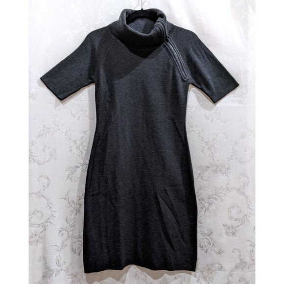 Calvin Klein Sweater Dress S Zipper Cowl Neck Turtleneck Short Sleeve Minimalist - Picture 2 of 6